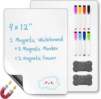 Magnetic Dry Erase White Board For Fridge Pack Of 2 Flexible Refrigerator Magne • $10.14