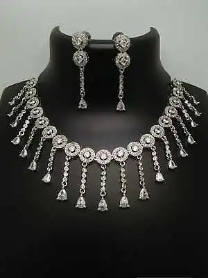 Ethnic Indian Fine Jewelry Bollywood Bridal Gold Plated Earrings AD Necklace Set • $24.99