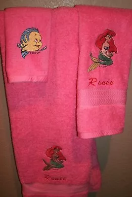 Little Mermaid Personalized 3 Piece Bath Towel Set  Your Color Choice Princess • $28