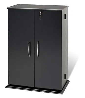 Black Wooden Media Storage Cabinet CD DVD Organizer Shelves Locking Rack Stand • $157.53