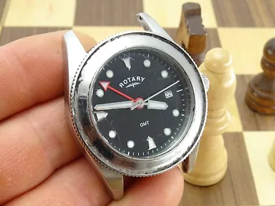 ROTARY GMT 42mm Men's Black Dal Wristwatch Head GB00680/04 Missing Bezel • £6.50