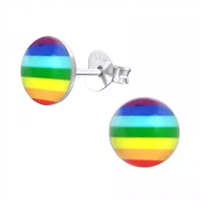 Petite Sterling Silver Round Rainbow Stud Earrings - Ear Studs - Gift Boxed • £9.99