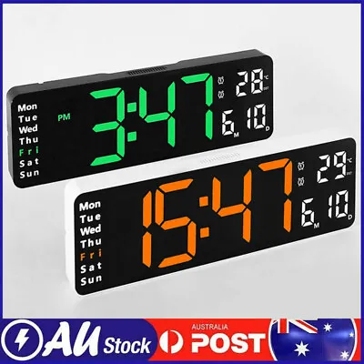 $43.59 • Buy LED Digital Home Temperature Large Big Jumbo LED Wall Desk Clock Alarm Calendar