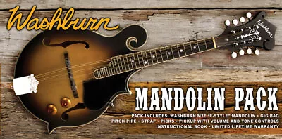 Washburn M3EK F-Style Electric Mandolin Starter Pack - Tobacco Sunburst • $399.99