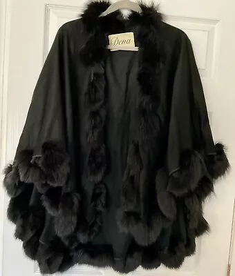 Vintage Dena Black Cape With Fur Trim L • $19.99