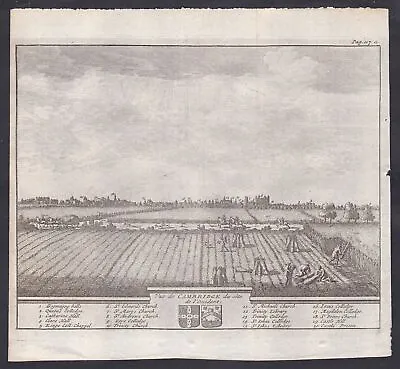 Cambridge City Panorama View Van Der Aa Engraving Copperplate 1707 • £21.54