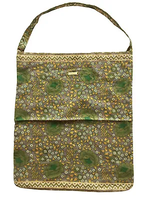 MATTA NY CottonTote Bag Floral W /Geometric Motif Print Muted Greens 14  X 16.5  • $25