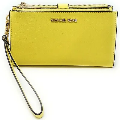 Michael Kors Jet Set Travel Double Zip Wristlet Sunshine Leather NWT Yellow $228 • $59.99