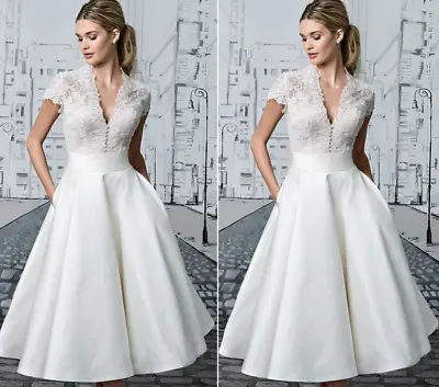 $42.72 • Buy Women V-neck Lace Casual Wedding Ball Gown Vintage A-line Slim Sexy Bride Dress
