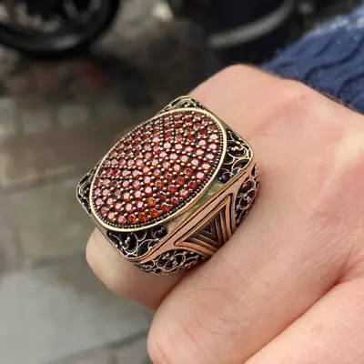 Silver Large Ring  Garnet Stone Ring  Micro Stone Silver Ring  Turkısh Rings • $155