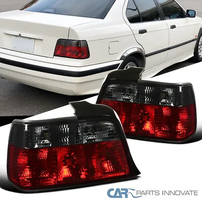 Fit 92-98 BMW E36 3-Series 4Dr Red/Smoke Rear Tail Lights Brake Lamps Left+Right • $64.75