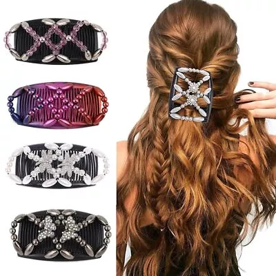 Elastic Hairpin Beaded Hair Clip Double Comb Beaded Hair Claws Magic Hair Comb • £3.97