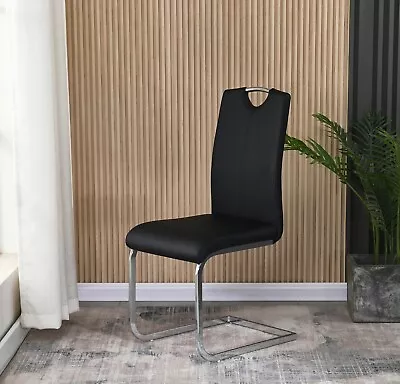 Dining Chairs Set Of 2 Black/White/Grey Faux Leather Cantilever With Handle Home • £130