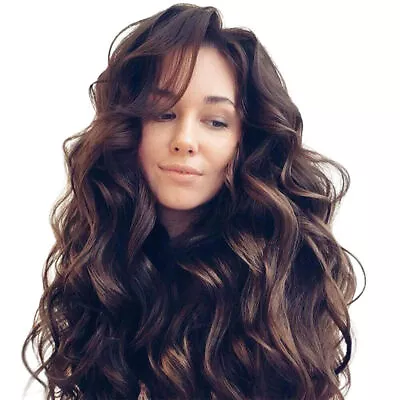 Women Brown Long Big Wavy Curly Layered Hair Wig Synthetic Cosplay Full Head Wig • £15.26