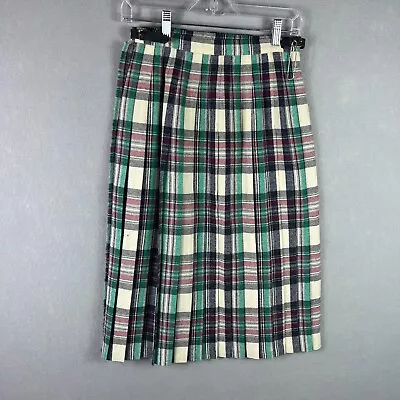 VTG  Deans Of Scotland Skirt Women 10 Green Red Plaid Kilt Wool Scotland W 25  • $22.53