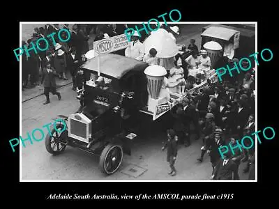 OLD POSTCARD SIZE PHOTO OF ADELAIDE SA VIEW OF THE AMSCOL MILK FLOAT C1915 • $7