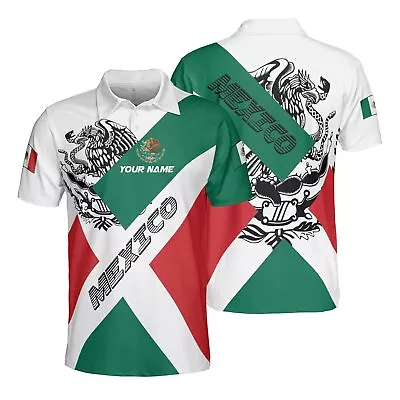 All-over Print Unisex Polo Shirt Custom Name Mexico Coat Of Arms & Flag - #8 • $28.99