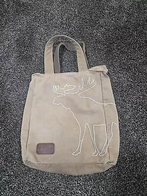 Vintage Y2K Abercrombie Moose Tote Bag Brown Canvas Cotton Logo Embroidered • $8.99