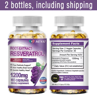 1200MG Resveratrol Maximum Strength Natural AntiAging Antioxidant 120 Capsules • $14.90