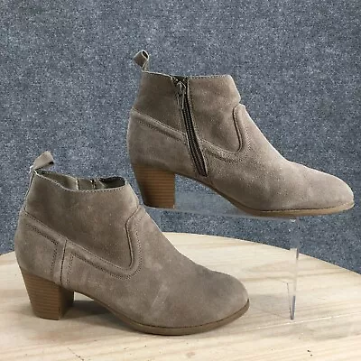 Mossimo Supply Co Boots Womens 8.5 Side Zip Heeled Ankle Bootie Brown Suede • $22.99