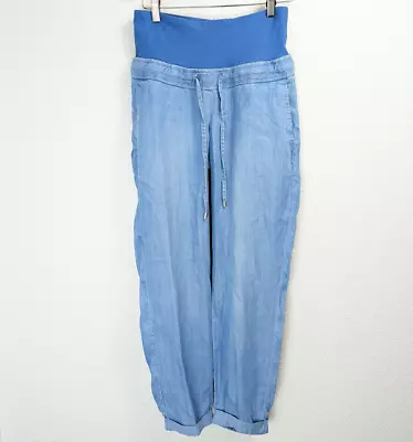 HM Maternal Mama Pants Womens 2 Blue Drawstring Rolled Ankles Trousers Chambray • $14.79