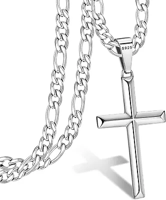 925 Sterling Silver Cross Necklace For Men Women With Stainless Steel Diamond Cu • $105.04