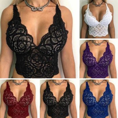$7.46 • Buy Womens Crop Top Bra Vest Bralet Lace Floral Camisole Tank Tops Bralette Bustier