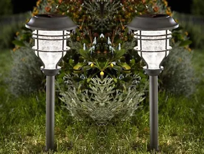 X2 Capri Solar Garden Stake Super Bright Light Outdoor Crackle Glass LED Pathway • £20.49