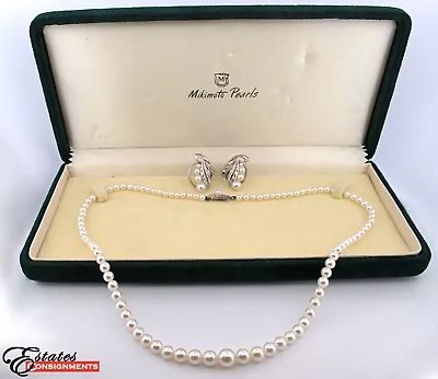 Mikimoto Cultured Pearl Silver Necklace And Earrings Suite • $1275