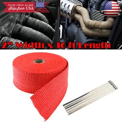2  15 Ft Exhaust Header Downpipe Pipe Red Heat Wrap 6 Ties For VW Porsche Audi • $15.56