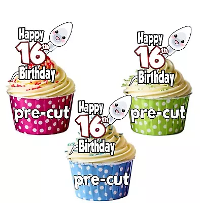 PRE-CUT Funny Sperm - 12 Cup Cake Toppers Birthday Decorations ANY AGE 16 To 60 • £3.75