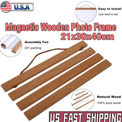 Magnetic Wooden Photo Frame Poster Print Artwork Hanger Scroll Picture Decor • $9.49