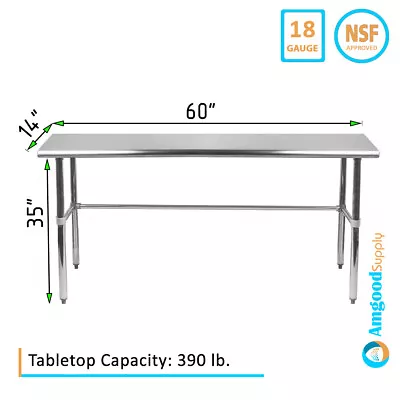 14  X 60  Stainless Steel Open Base Table | NSF Prep Metal Work Table • $234.95