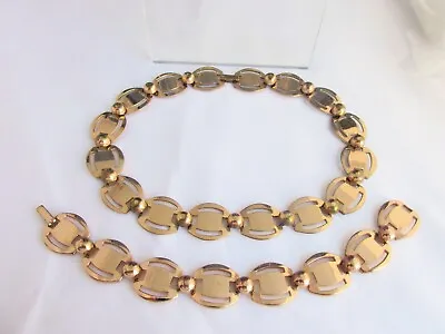 1940s Vintage DUFOE Modernist Necklace Bracelet Set Rose Gold Plate Signed • $27.99