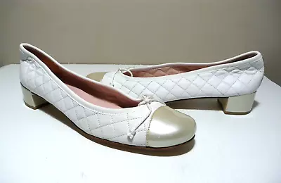 PRETTY BALLERINAS LINDSAY Quilted Leather Bow Low Heel Slip On Pumps  Sz 42 • £53.08