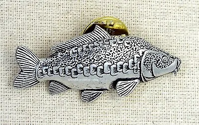 Mirror Carp Fish Pin Badge (Artisan English Silver Pewter Brooch In Pouch) • £5.90