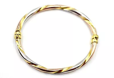 .375 9ct YELLOW GOLD Tri-Tone Twist Design Hinged Bangle REPAIRS 5.88g -L48 • £70