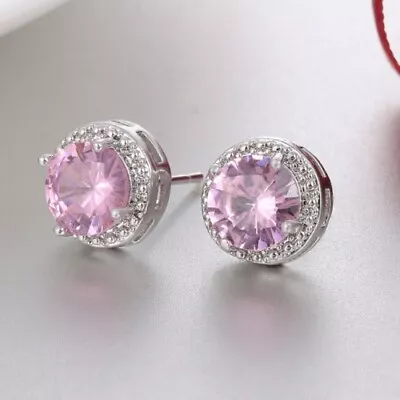 $299.60 • Buy Round Cut Natural Pink Sapphire Stud Women's Earrings 14k Gold Plated Silver