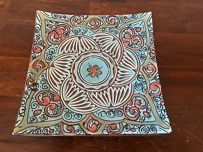 Hand Painted Safi Moroccan Assif Poterie Ornate Decorative Square Plate 7.25  • $15.99