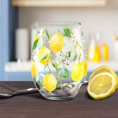 Lemon Grove 450ml Cocktail Stemless Gin Glass Balloon Flowers Floral Handpaint • £9.95