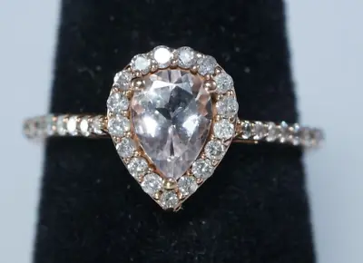 HALO 10K Rose Gold Natural Morganite + Diamond Ring Size 5.25 JWBR • $499.99