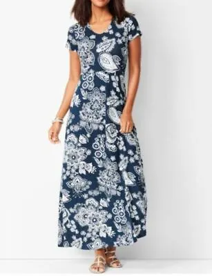 Talbots Plus Navy/ White Paisley Knit Short Sleeve Maxi DRESS 3X • $55.99