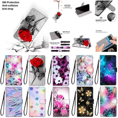 For Samsung S24 S23 A15 A05 Flower PU Leather Wallet Card Flip Stand Phone Case • $10.79