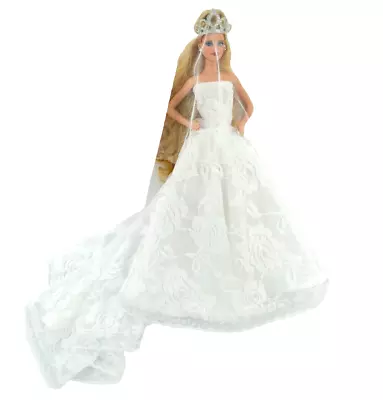 New Barbie Doll Clothes WHITE LACE & SATIN WEDDING GOWN~VEIL • $14.50