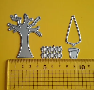 Tree Leaves Shrub Plant Pot 4 Pc METAL Die Cutter Set- Card Making Tool Birthday • £2.99