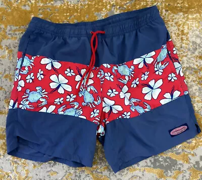 VINEYARD VINES Crab Piece Chappy Men Swim Trunks MEDIUM 7” Inseam Matching Pouch • $17.90