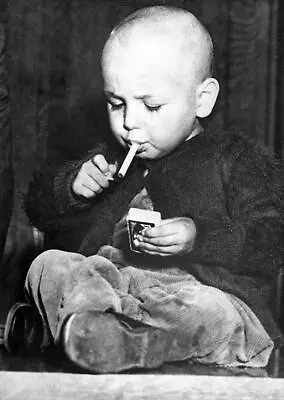 Baby Boy Smoking Cigarette Vintage Photo Weird Child Unusual Strange Odd P90A • $12.97