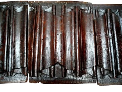 £200 • Buy Antique  Tudor Carved Oak Panels In Linenfold, 6 Pieces, 4 Whole, 2 Half Panels