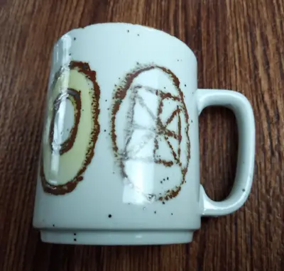 Vintage Speckled Stoneware Coffee Mug Cup Japan Geometric Donut Wheel • $22