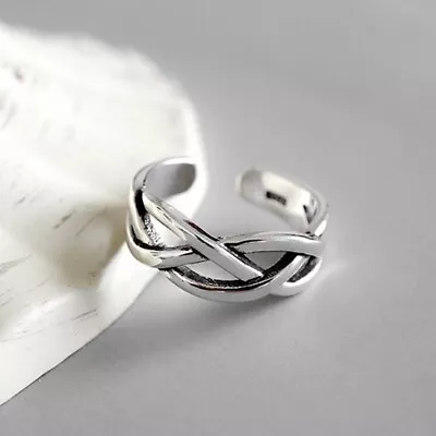 925 Sterling Silver Plated Adjustable Finger Ring Cross Thumb Band Fashion UK • £2.99